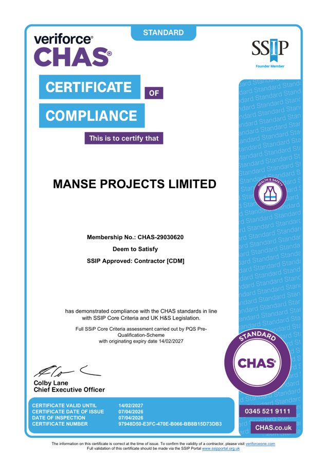 CHAS Certificate of Compliance