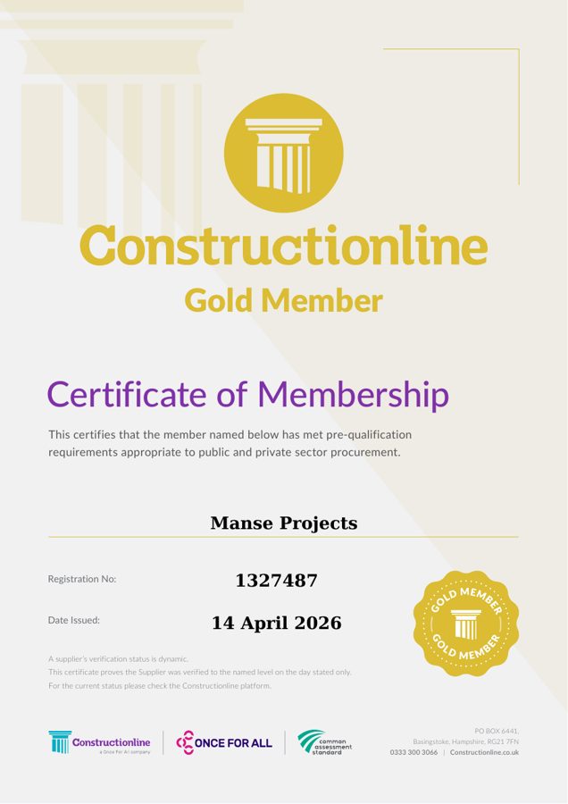 Constructionline Gold Member certificate