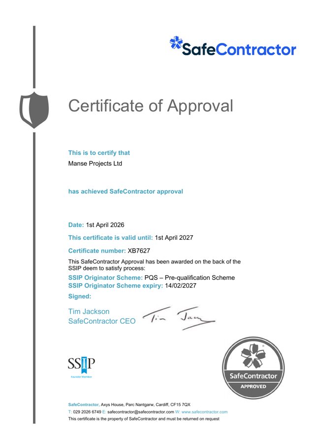SafeContractor Certificate of Approval